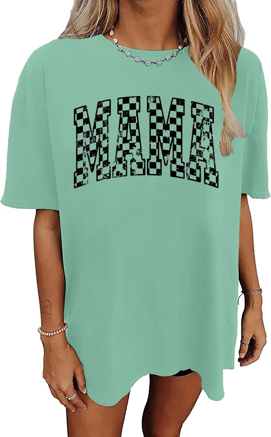 LAZYCHILD Mama Oversized Shirts for Women: Mom Oversized Graphic T-Shirt Mama Letter Print Short Sleeve Tops
