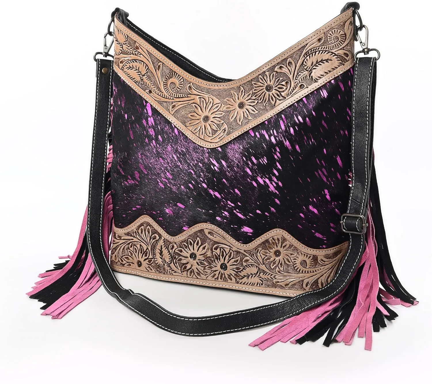 Leather Cross Body Bag Purse for Woman Sling Bag Cowhide Handmade Western Shoulder Bags With Adjustable Strap 12x14 in