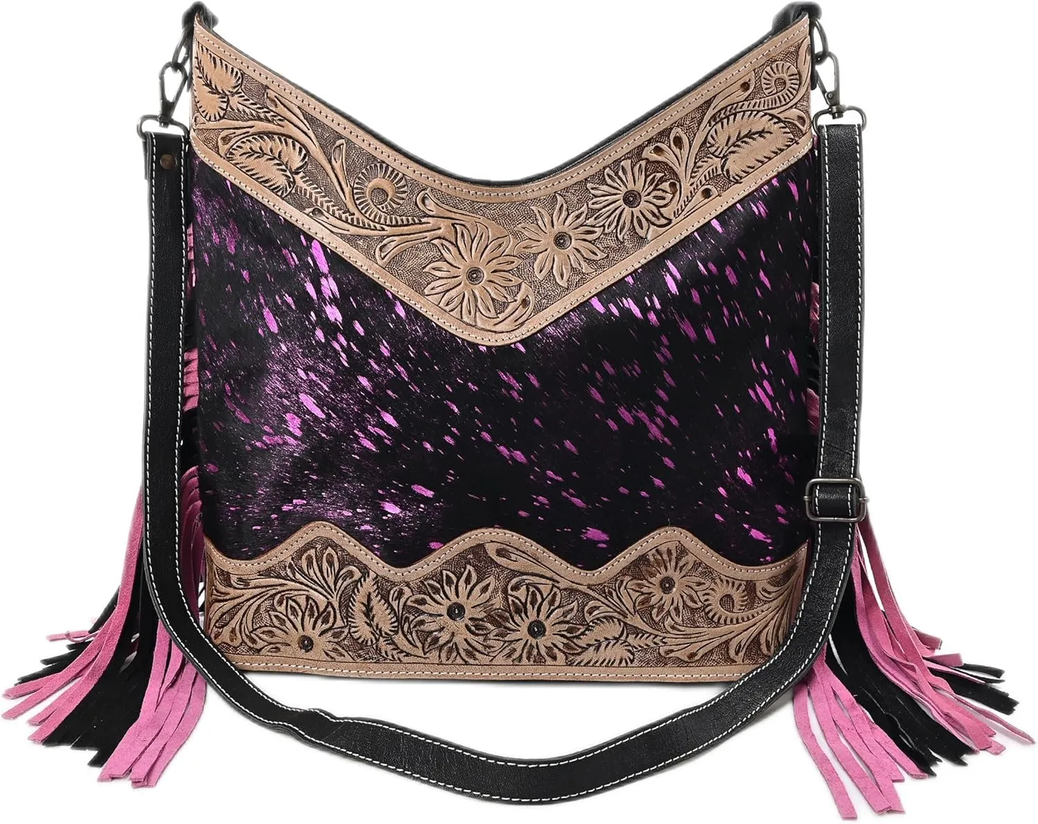 Leather Cross Body Bag Purse for Woman Sling Bag Cowhide Handmade Western Shoulder Bags With Adjustable Strap 12x14 in