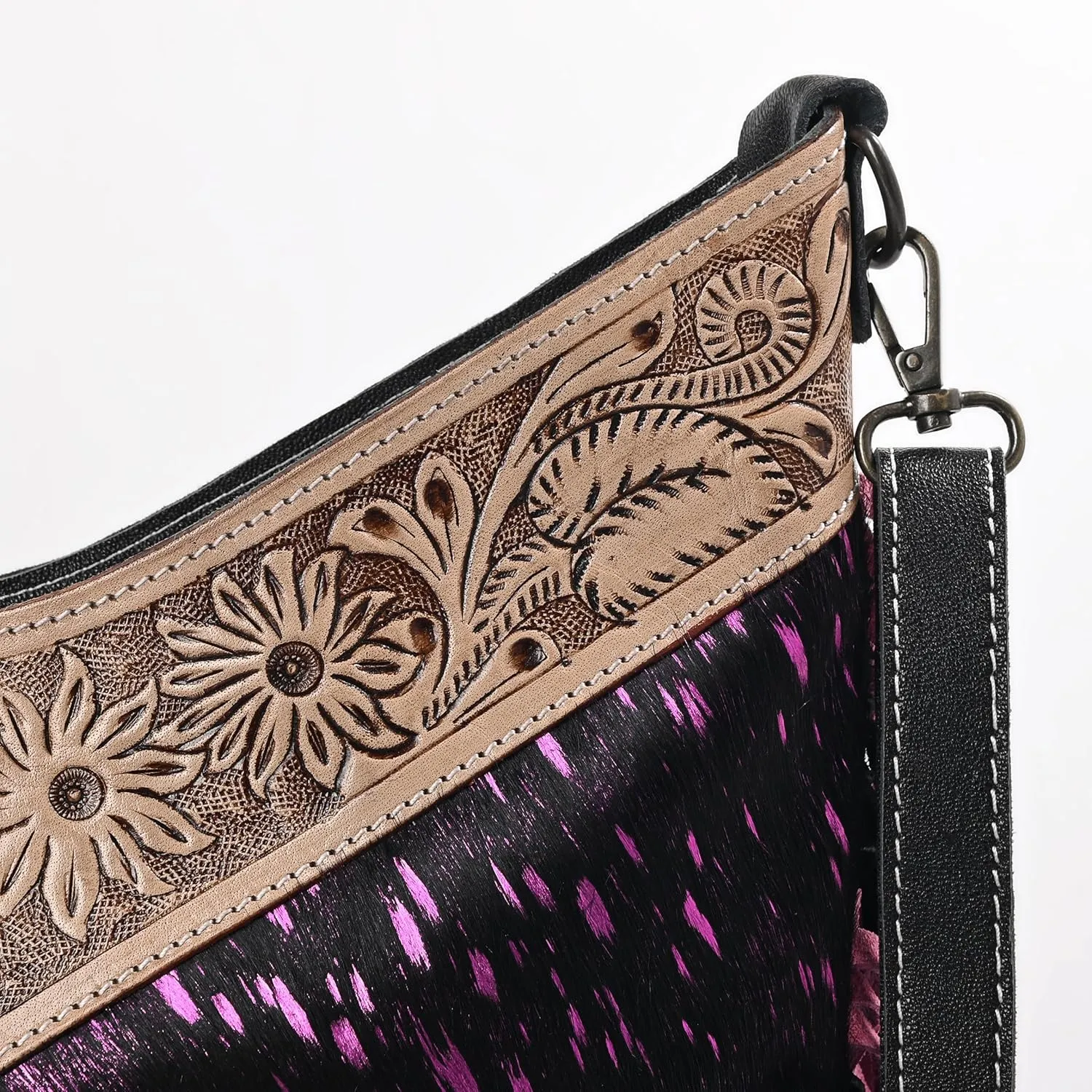 Leather Cross Body Bag Purse for Woman Sling Bag Cowhide Handmade Western Shoulder Bags With Adjustable Strap 12x14 in