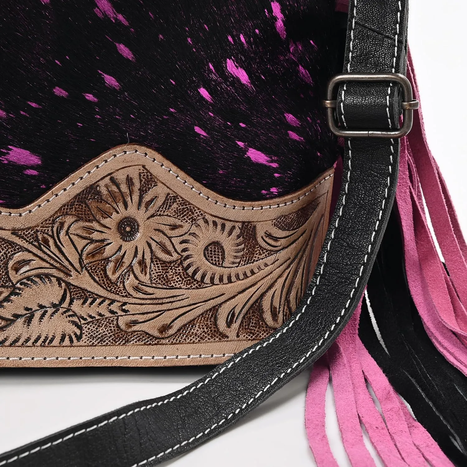 Leather Cross Body Bag Purse for Woman Sling Bag Cowhide Handmade Western Shoulder Bags With Adjustable Strap 12x14 in