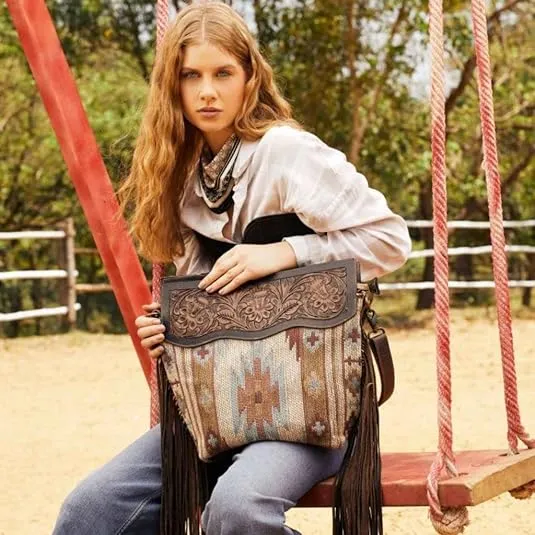 Leather Fringe Shoulder Bag-Myra Embossed
