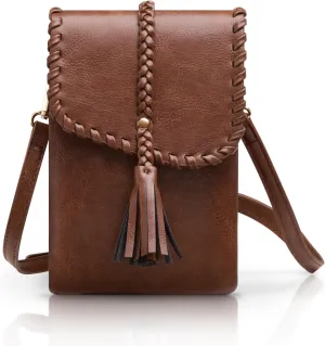 Leather Small Crossbody Bags for Women Tassel Designer Cell Phone Bag Shoulder Handbags Wallet Purses