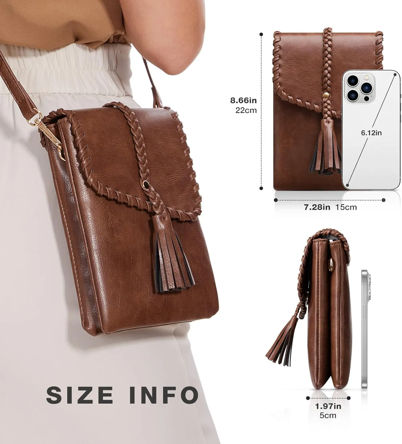Leather Small Crossbody Bags for Women Tassel Designer Cell Phone Bag Shoulder Handbags Wallet Purses