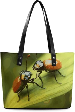 Leather Tote Bag for Women Shoulder Travel Purses Handbags Insects Love Aesthetic Shopping Bags Ladies