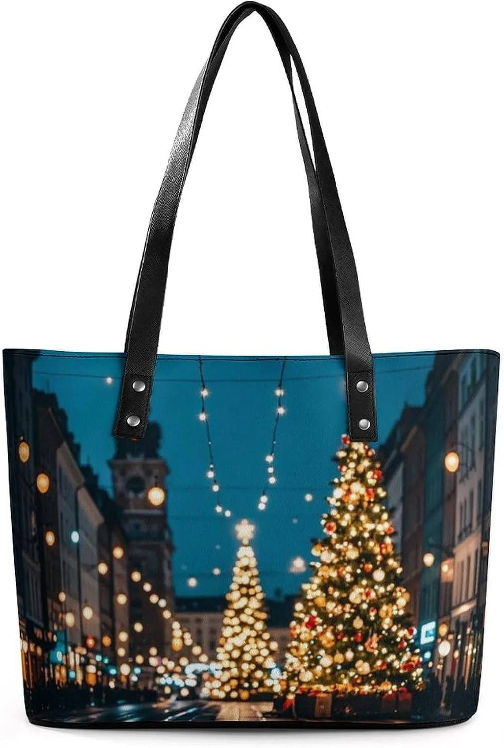 Leather Tote Bag for Women Shoulder Travel Purses Handbags The Lights Illuminated The Entire City Aesthetic Shopping Bags Ladies