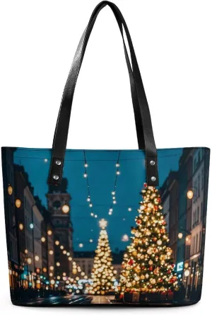 Leather Tote Bag for Women Shoulder Travel Purses Handbags The Lights Illuminated The Entire City Aesthetic Shopping Bags Ladies