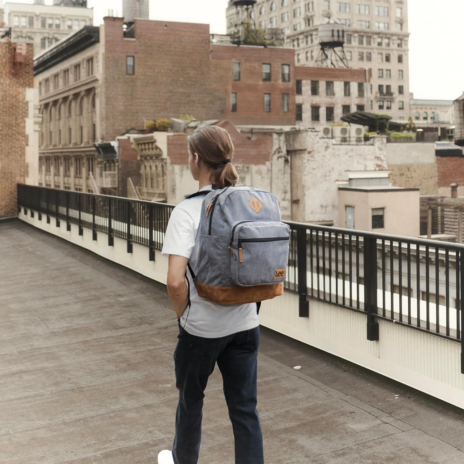 Lee Authentic Jeans Company Study Backpack for Class, Padded Laptop Sleeve Fits 15.6 Inch Notebook (Grey Corduroy)