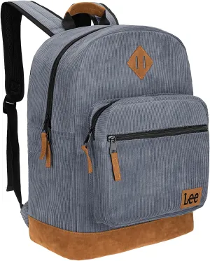 Lee Authentic Jeans Company Study Backpack for Class, Padded Laptop Sleeve Fits 15.6 Inch Notebook (Grey Corduroy)