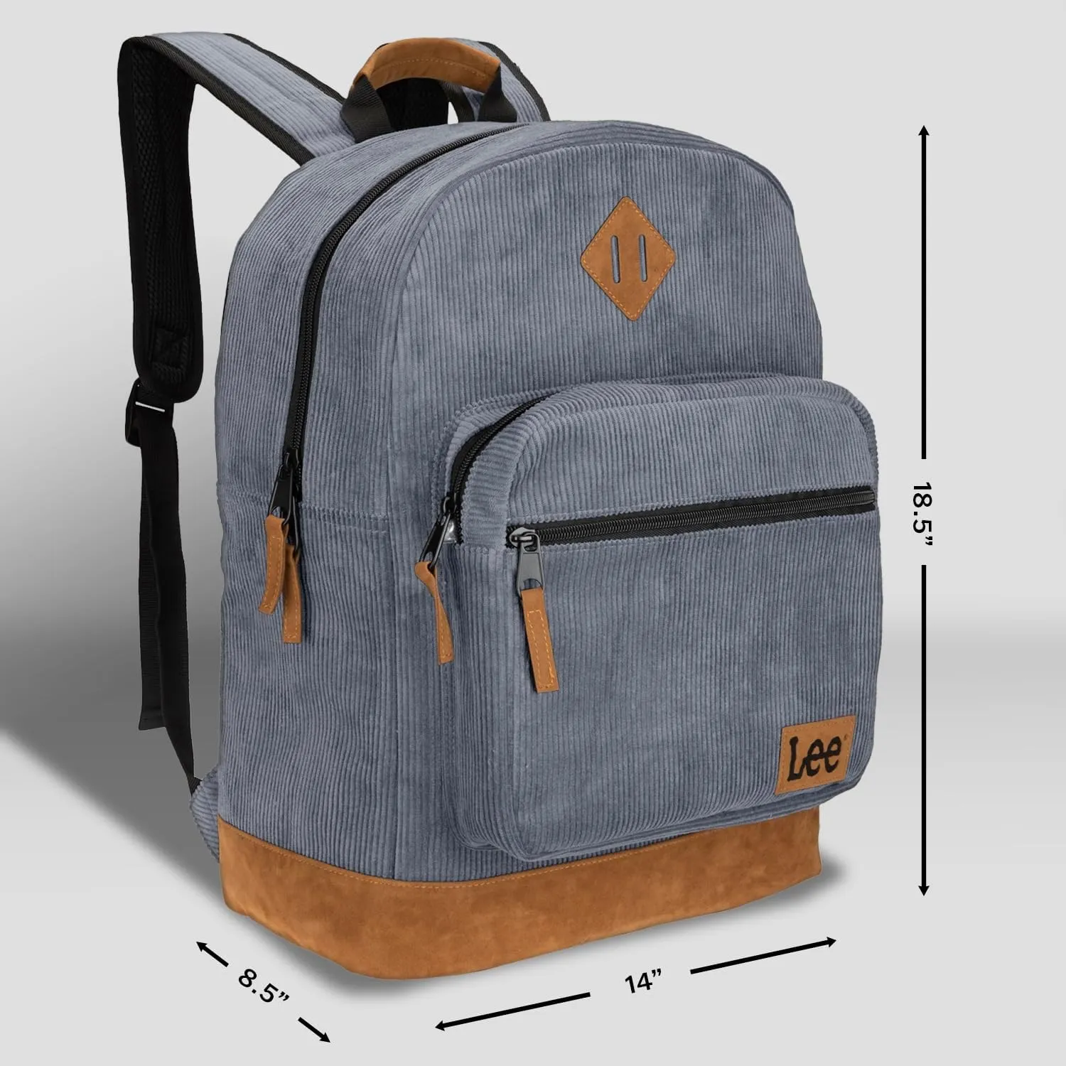 Lee Authentic Jeans Company Study Backpack for Class, Padded Laptop Sleeve Fits 15.6 Inch Notebook (Grey Corduroy)