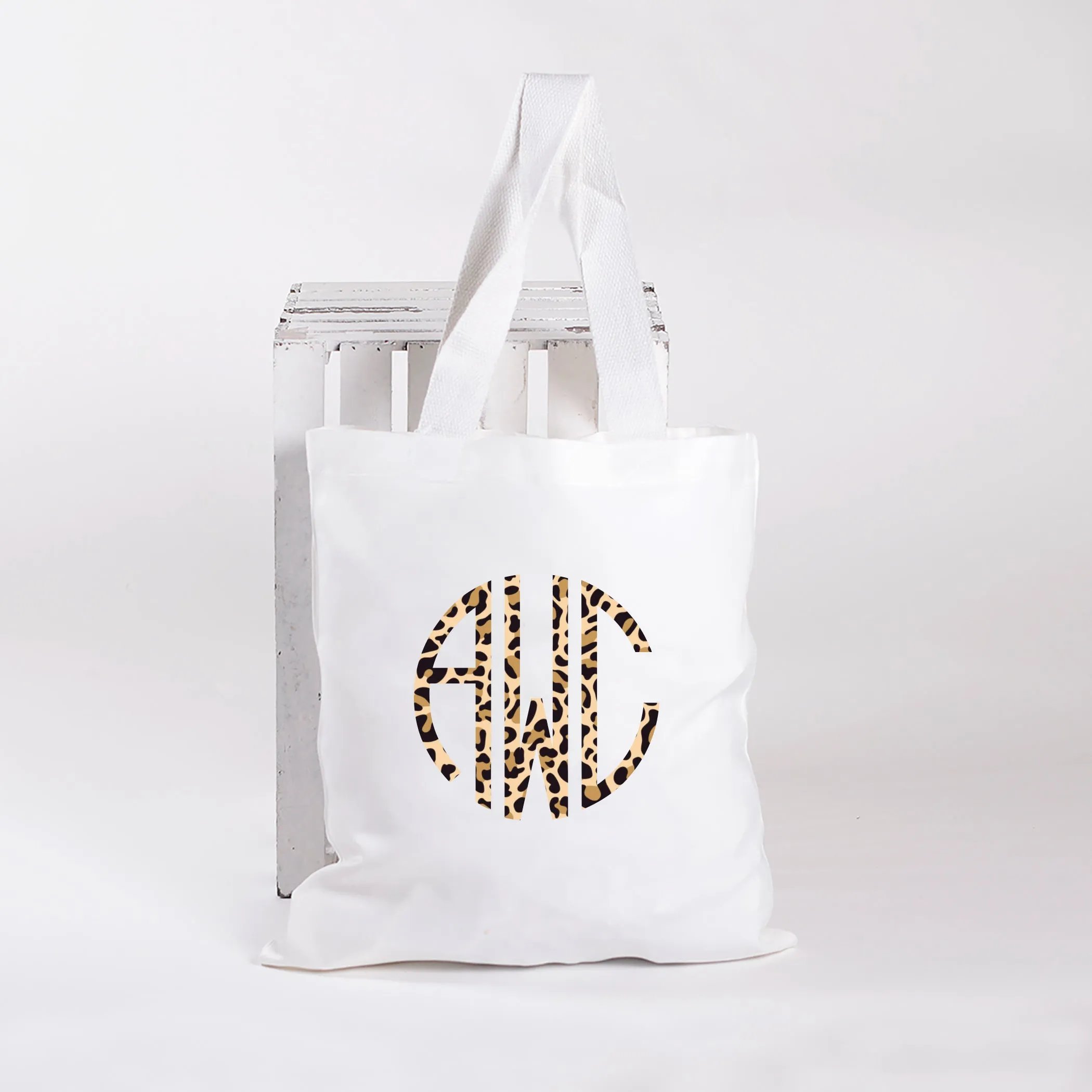 Leopard Circle Monogram, Personalized Tote Bag