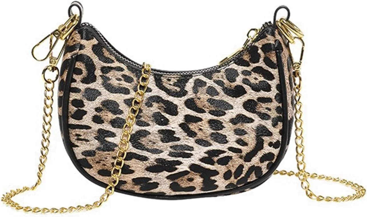 Leopard Purse Fringe Cheetah Print Shoulder Bag Crossbody Y2K Mini Handbag Wedding Evening Bag with Gold Chain for Women