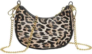 Leopard Purse Fringe Cheetah Print Shoulder Bag Crossbody Y2K Mini Handbag Wedding Evening Bag with Gold Chain for Women