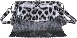 Leopard Purse Fringe Cheetah Print Shoulder Bag Faux Leather Crossbody Purse with Tassels Y2K Mini Handbag for Party