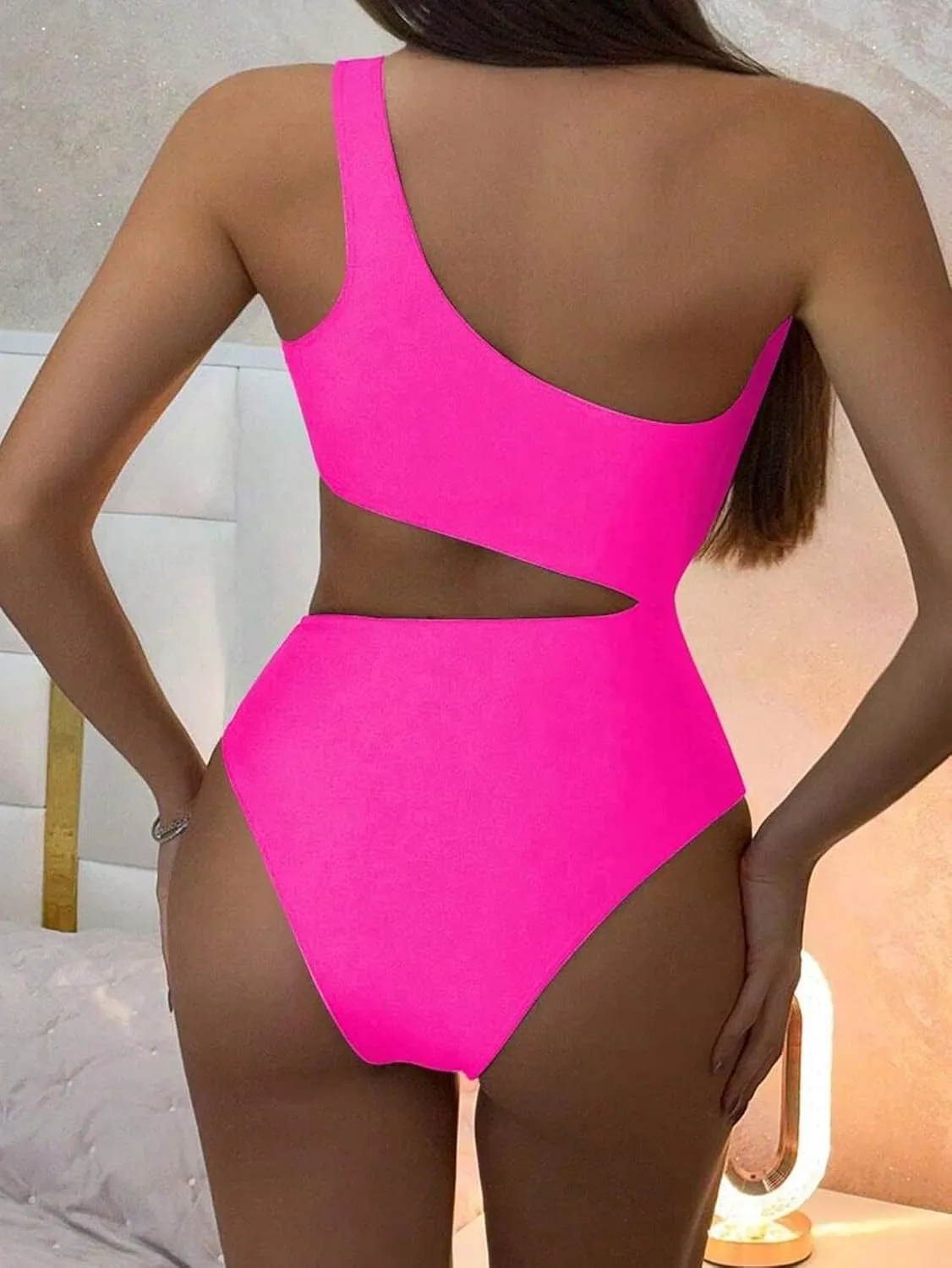 Leoparts Women's Color Block One Piece Swimsuits Monokini One Shoulder Cutout High Cut Bathing Suits Beachwear