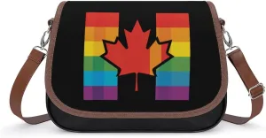 LGBTQ Rainbow Flag of Canada Canadian Gay Proud Women's Crossbody Bag Leather Tote Bag Shoulder Bag Handbag for Office Travel