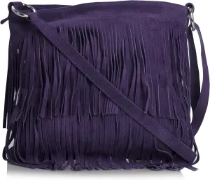LiaTalia Womens Fringe Handbag - Real Italian Suede Leather - Tassle Effect Shoulder Bag in Medium Size - Ashley