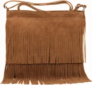 LiaTalia Womens Fringe Handbag - Real Italian Suede Leather - Tassle Effect Shoulder Bag in Small Size - Robin