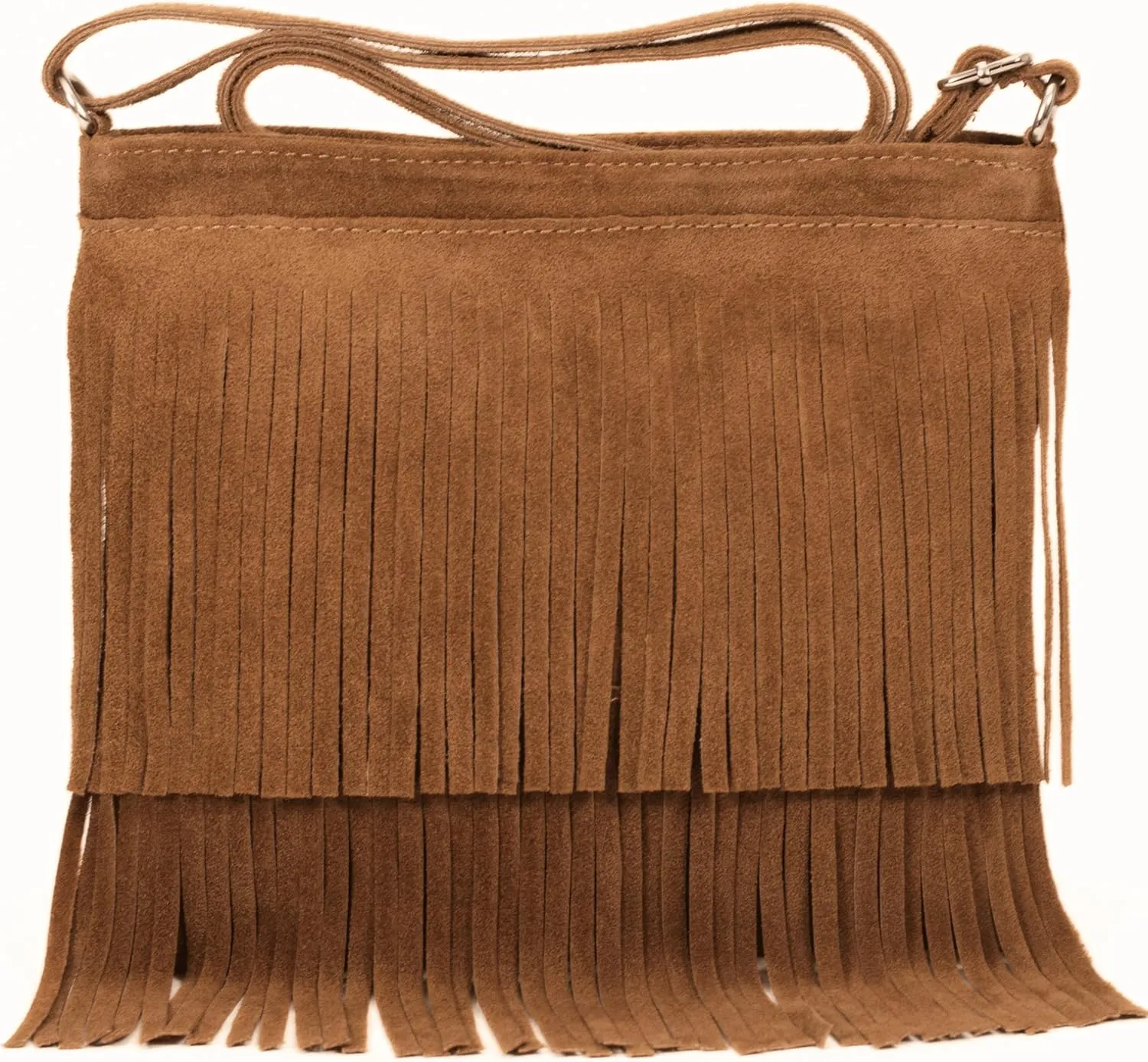 LiaTalia Womens Fringe Handbag - Real Italian Suede Leather - Tassle Effect Shoulder Bag in Small Size - Robin