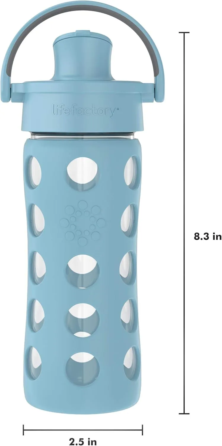 Lifefactory 12-Ounce Glass Water Bottle with Active Flip Cap and Protective Silicone Sleeve, Denim