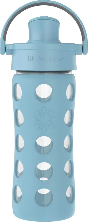 Lifefactory 12-Ounce Glass Water Bottle with Active Flip Cap and Protective Silicone Sleeve, Denim
