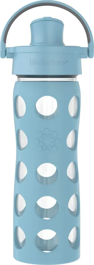 Lifefactory 16-Ounce Glass Water Bottle with Active Flip Cap and Protective Silicone Sleeve, Denim