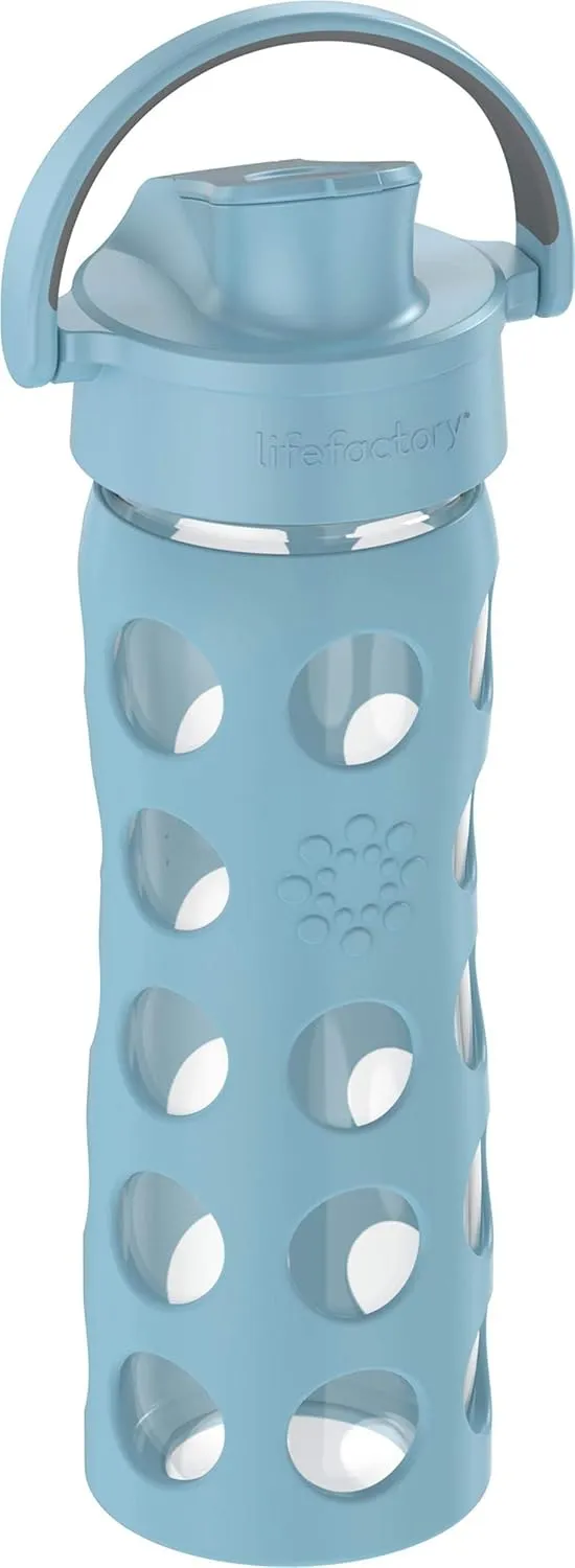 Lifefactory 16-Ounce Glass Water Bottle with Active Flip Cap and Protective Silicone Sleeve, Denim