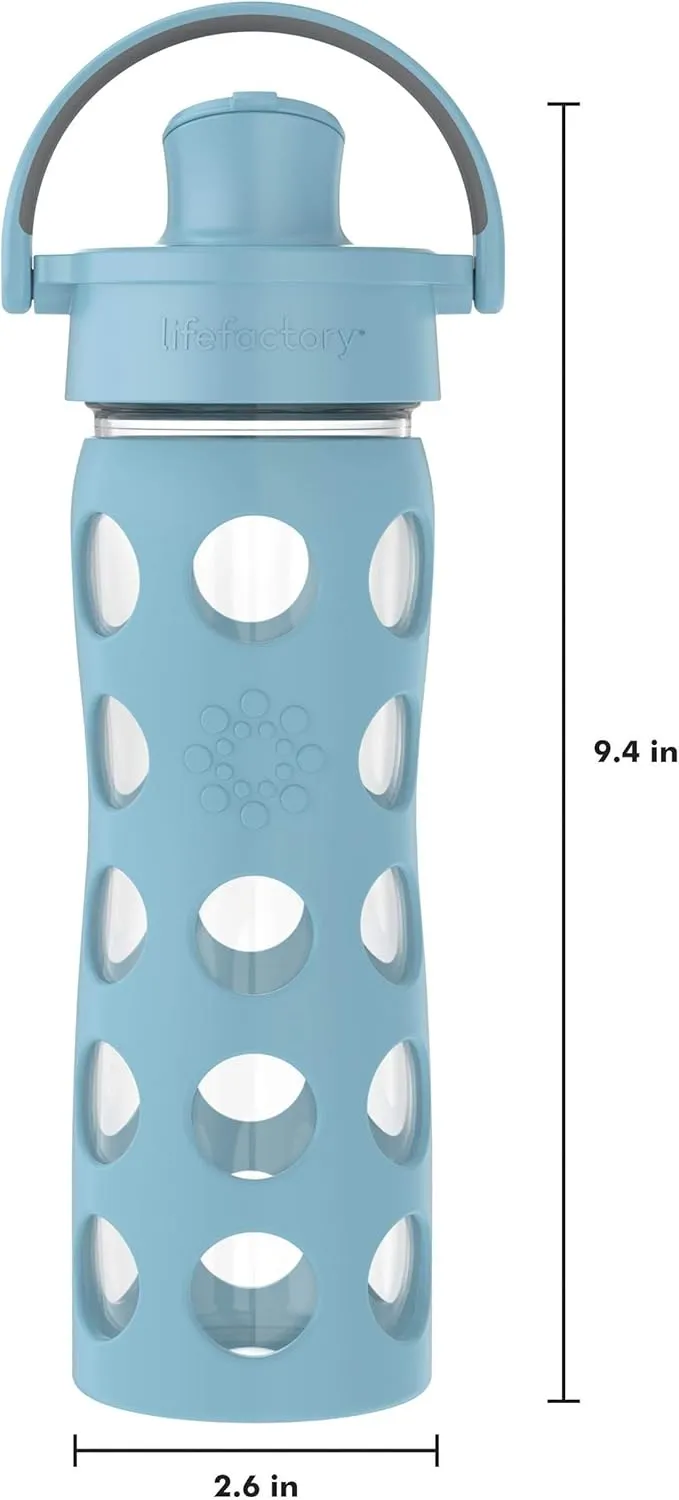Lifefactory 16-Ounce Glass Water Bottle with Active Flip Cap and Protective Silicone Sleeve, Denim