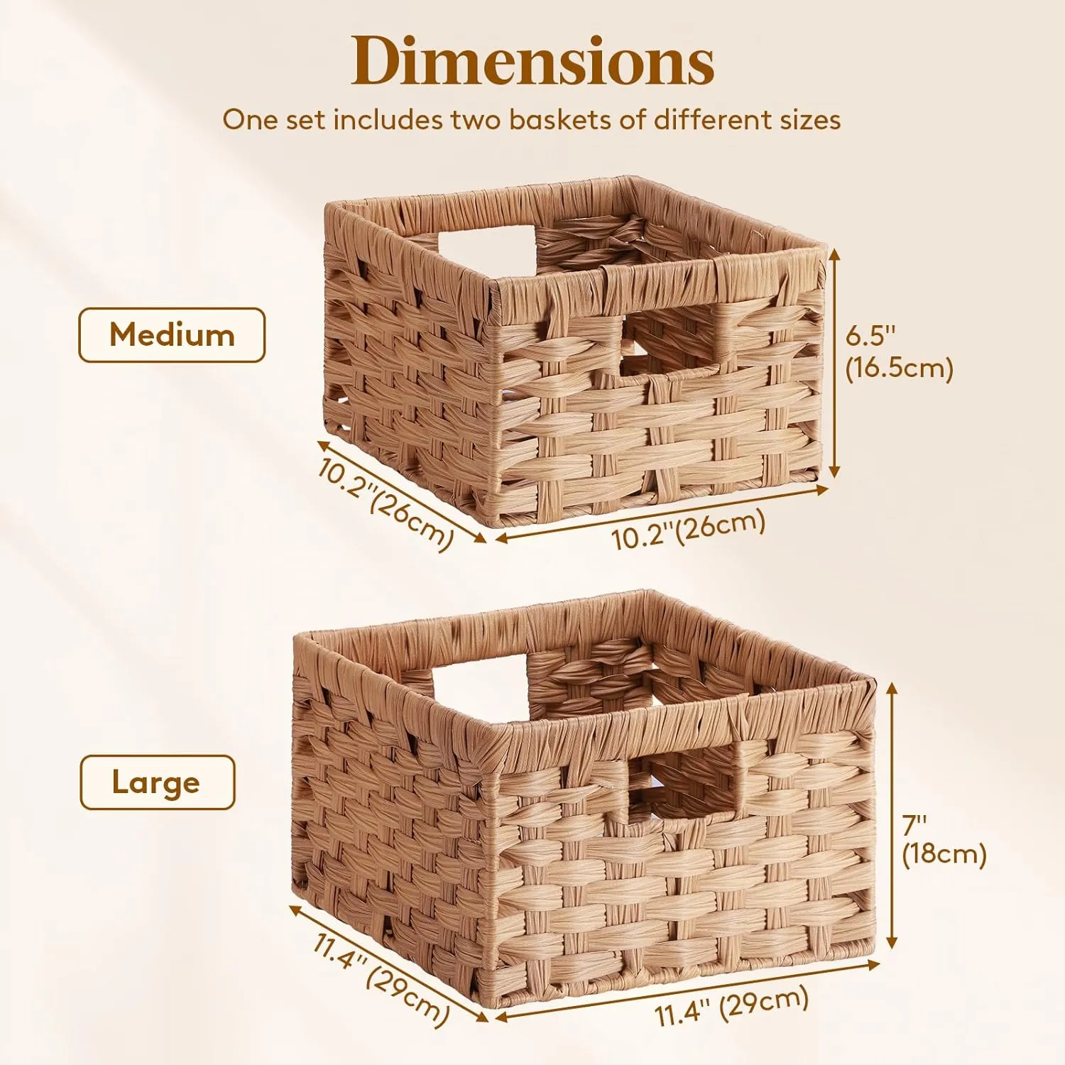 Lifewit Handwoven PP Wicker Storage Basket, Waterproof Imitation Rattan Basket with Built-in Handles, Rectangle Baskets for Organizing Shelves, Pantry, Burlywood, 2-Pack (Large Medium)
