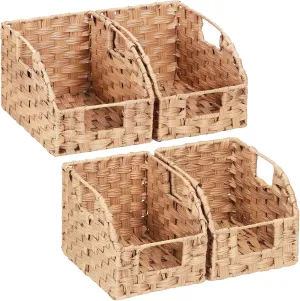 Lifewit Handwoven PP Wicker Storage Basket, Waterproof Imitation Rattan Basket with Built-in Handles, Trapezoid Baskets for Organizing Shelves, Pantry, Burlywood, 4-Pack