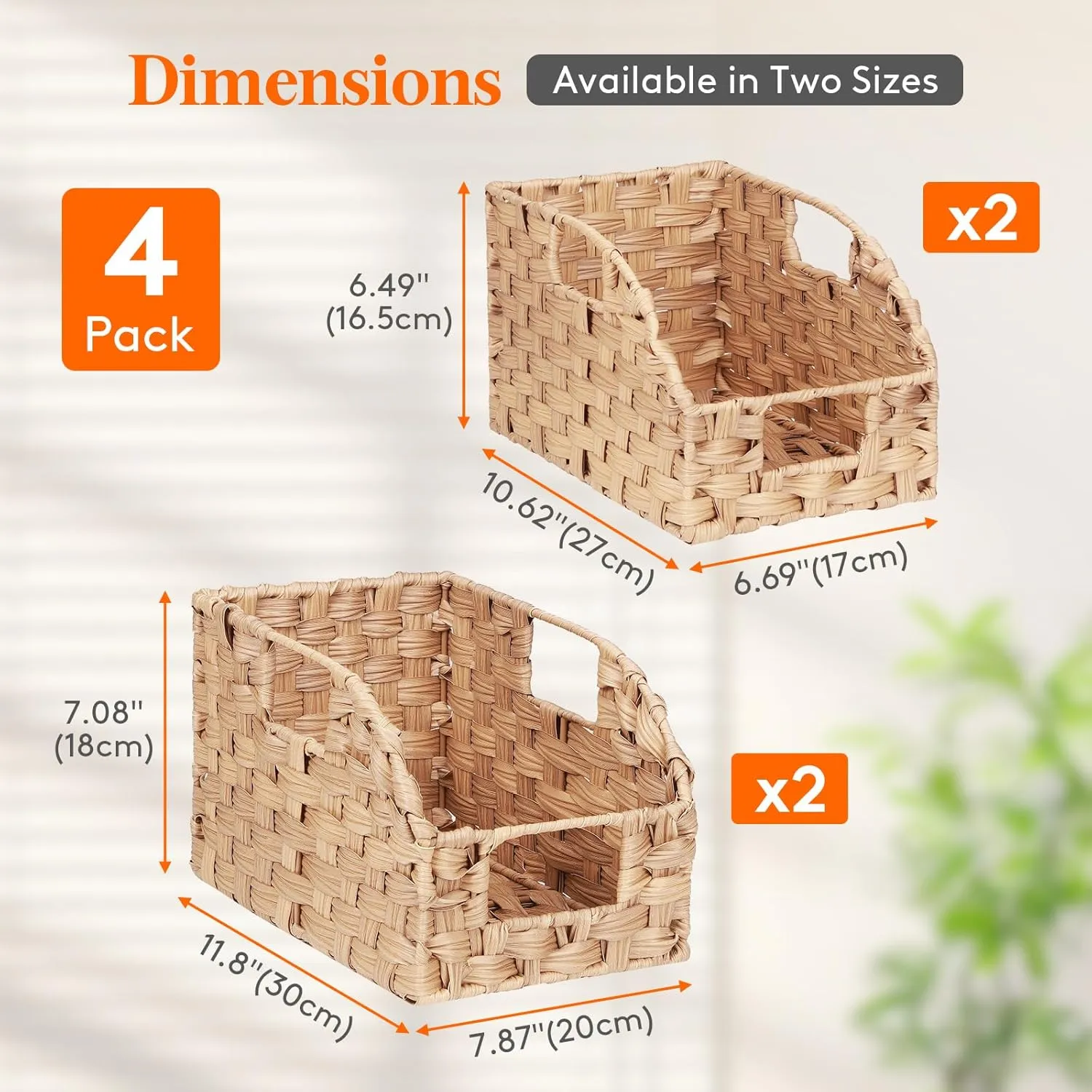 Lifewit Handwoven PP Wicker Storage Basket, Waterproof Imitation Rattan Basket with Built-in Handles, Trapezoid Baskets for Organizing Shelves, Pantry, Burlywood, 4-Pack