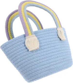 Lightweight Cotton Thread Handbag Woven Rainbow Handle Bag for Summer Beach Bag Tote