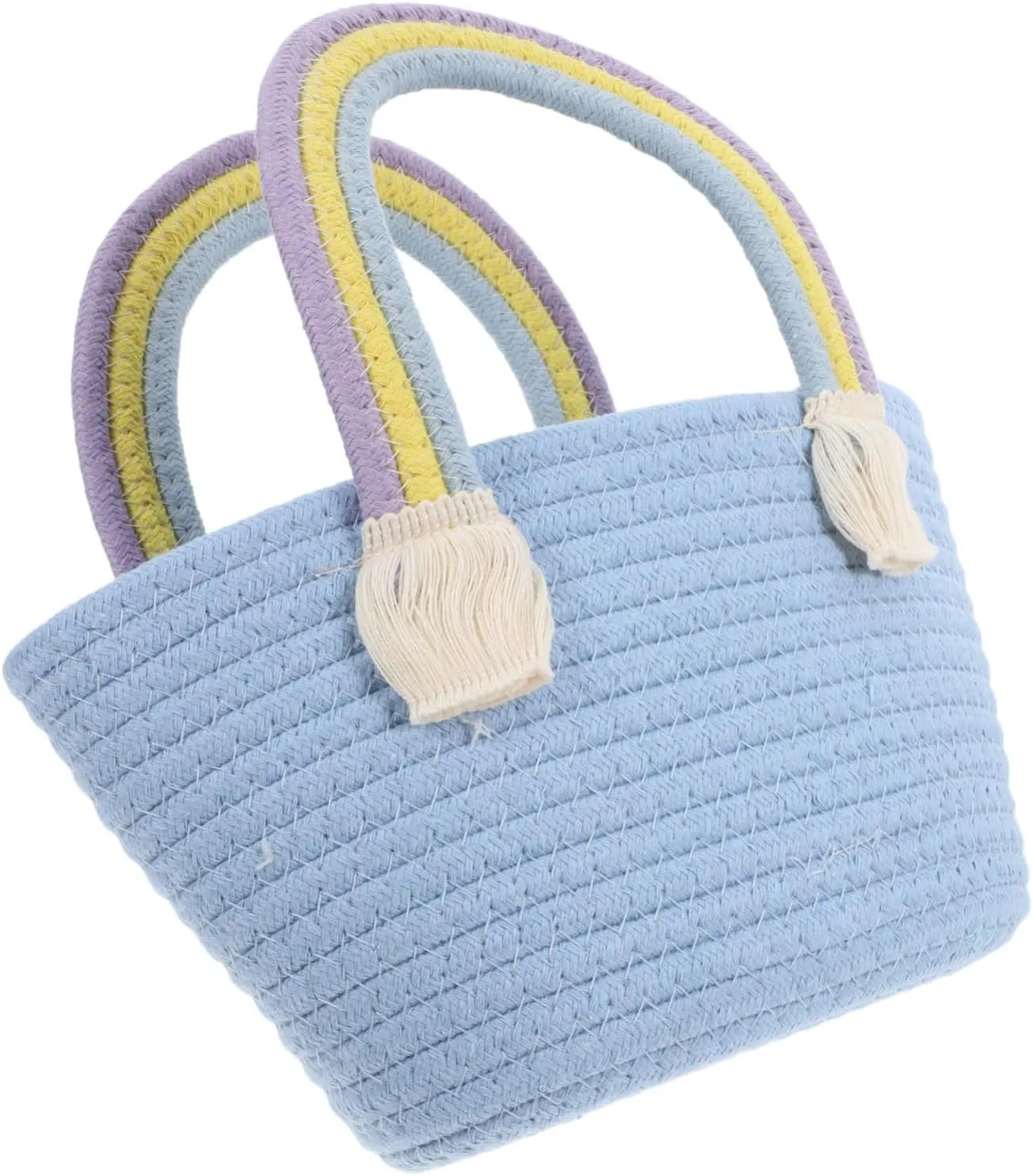 Lightweight Cotton Thread Handbag Woven Rainbow Handle Bag for Summer Beach Bag Tote