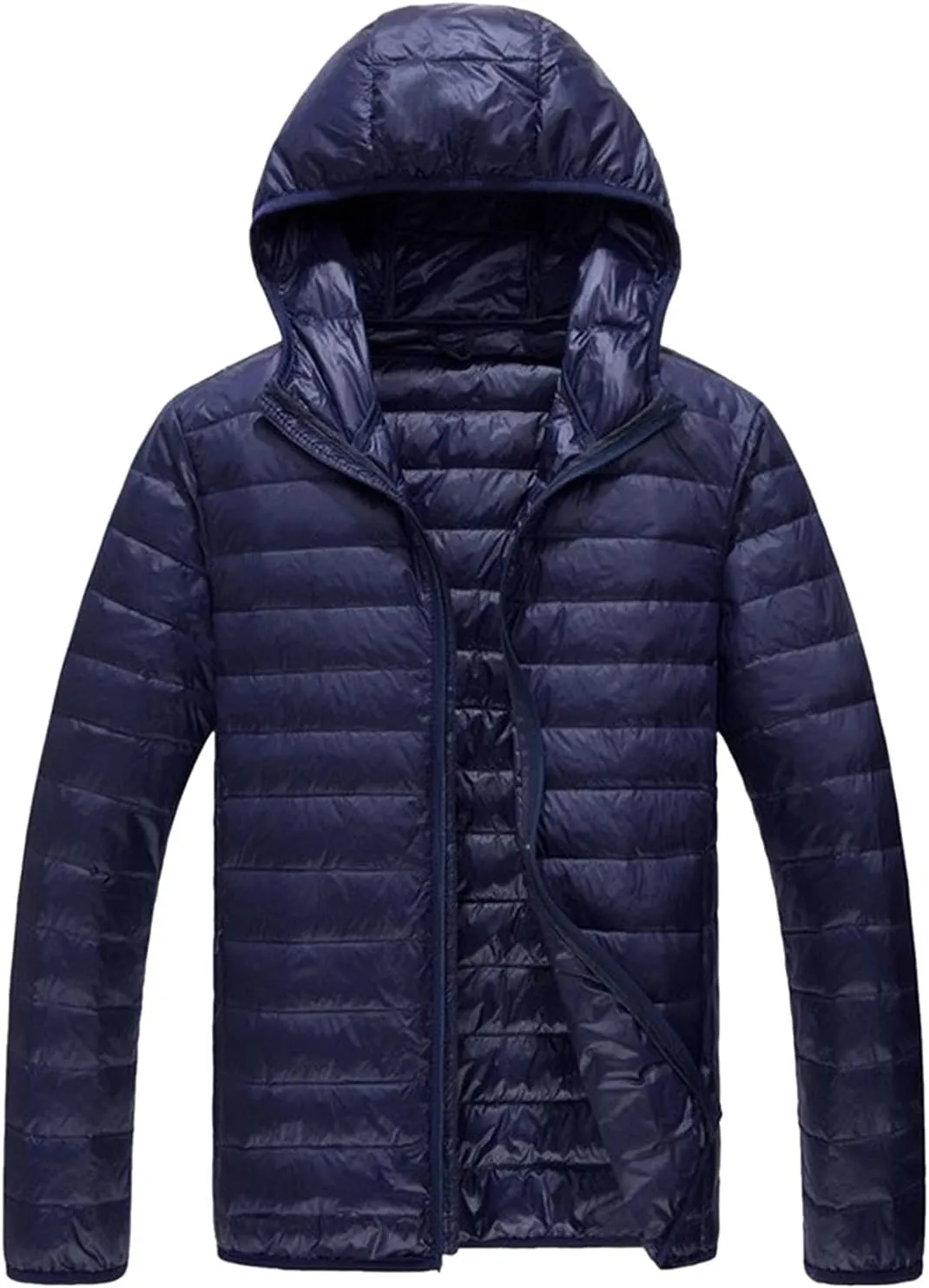 Lightweight Puffer Jacket for Men Slim Fit Casual Packable Hooded Jackets Warm Thicken Winter Full Zipper Padded Coats