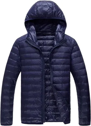 Lightweight Puffer Jacket for Men Slim Fit Casual Packable Hooded Jackets Warm Thicken Winter Full Zipper Padded Coats