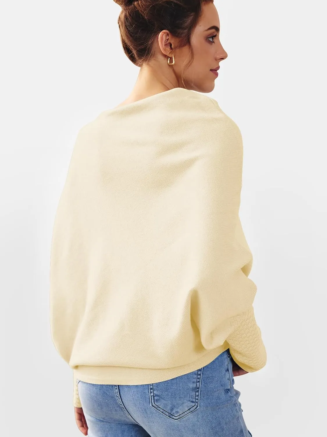 LILLUSORY Womens Batwing Oversized Sweaters 2025 Assymetrical Boat Neck Wrap Tunic Tops Fall Fashion Cloth Outfit