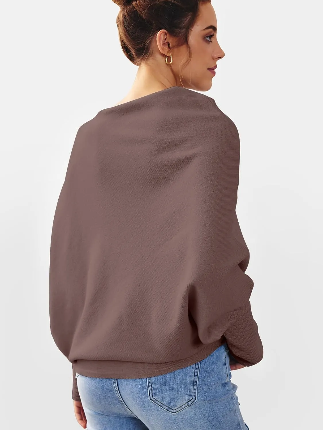 LILLUSORY Womens Batwing Oversized Sweaters Assymetrical Off The Shoulder Boat Neck Wrap Tunic Tops Fall Fashion Cloth Outfit