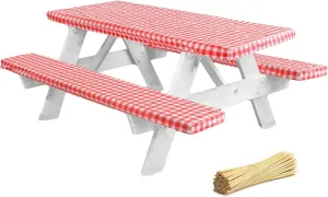 LINPRO Premium Picnic Table Cover with Bench Covers Vinyl Fitted Picnic Table Covers with Elastic RV Camping Accessories and Camper Must Haves Waterproof (Red Gingham, 72 x 30 (6ft)
