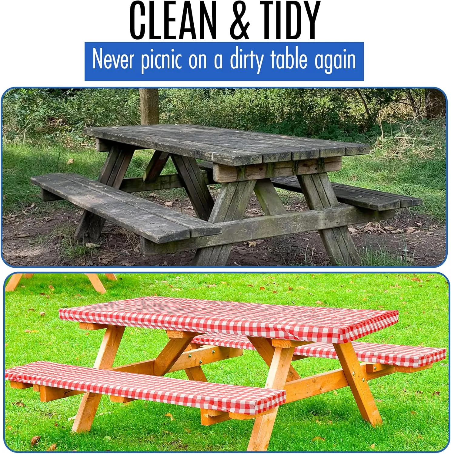 LINPRO Premium Picnic Table Cover with Bench Covers Vinyl Fitted Picnic Table Covers with Elastic RV Camping Accessories and Camper Must Haves Waterproof (Red Gingham, 72 x 30 (6ft)