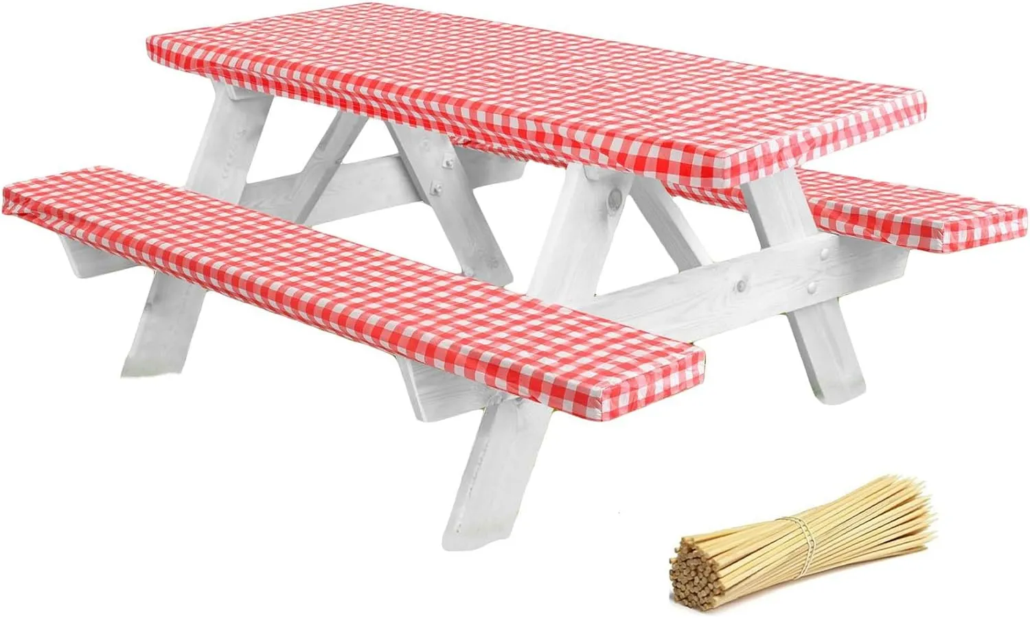 LINPRO Premium Picnic Table Cover with Bench Covers Vinyl Fitted Picnic Table Covers with Elastic RV Camping Accessories and Camper Must Haves Waterproof (Red Gingham, 72 x 30 (6ft)
