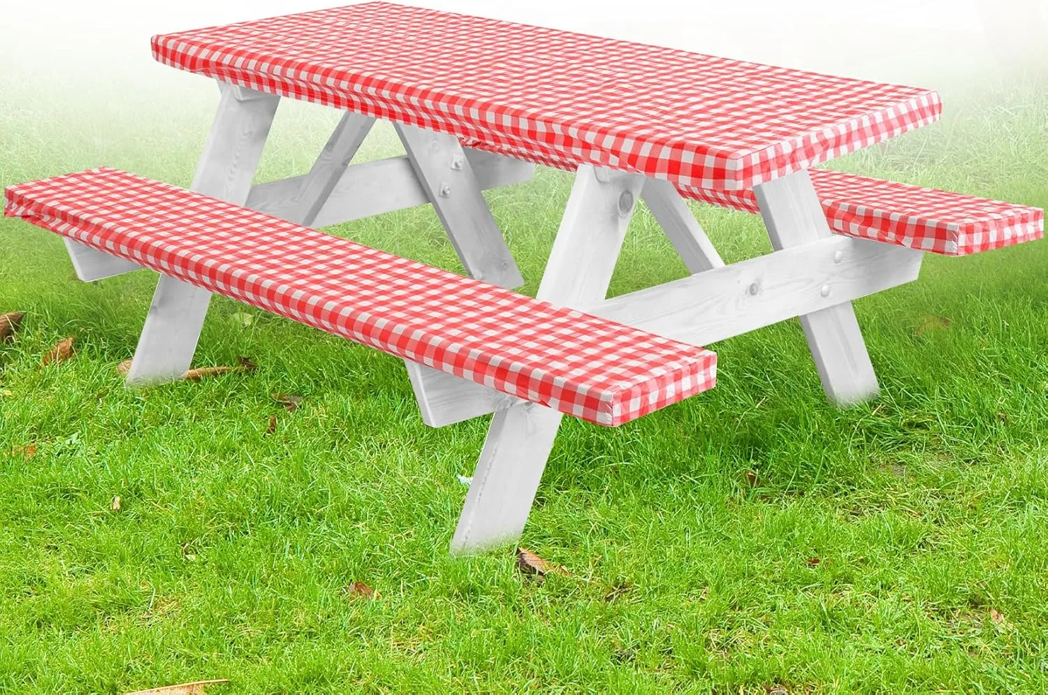 LINPRO Premium Picnic Table Cover with Bench Covers Vinyl Fitted Picnic Table Covers with Elastic RV Camping Accessories and Camper Must Haves Waterproof (Red Gingham, 72 x 30 (6ft)