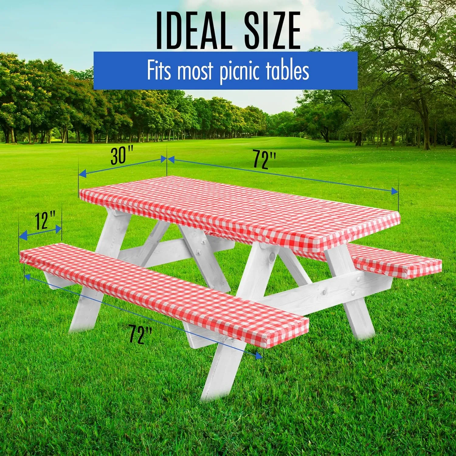 LINPRO Premium Picnic Table Cover with Bench Covers Vinyl Fitted Picnic Table Covers with Elastic RV Camping Accessories and Camper Must Haves Waterproof (Red Gingham, 72 x 30 (6ft)