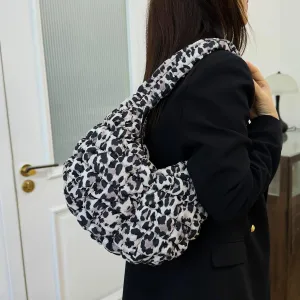 Lmbabter Leopard Tote Bag for Women Stylish Quilted Tote Handbag Lightweight Puffer Hobo Bag Padding Carryall Daypack (Grey)