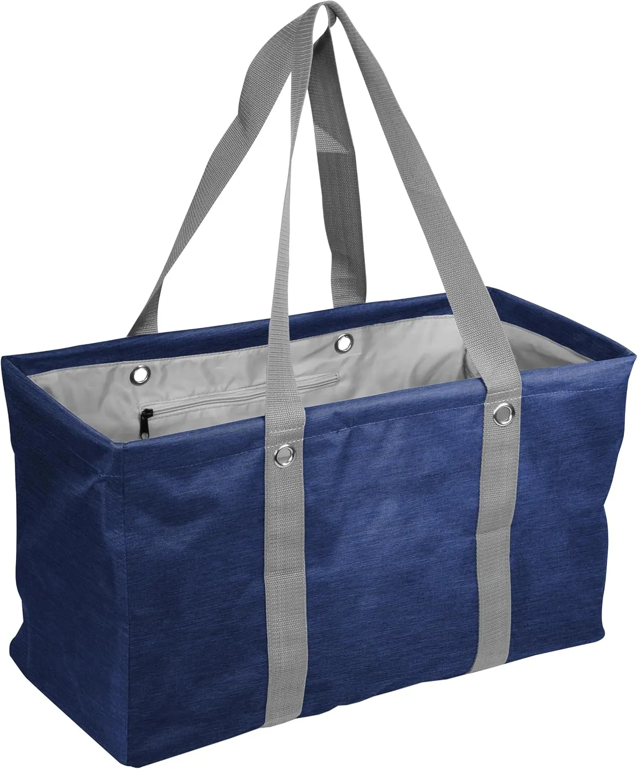 Logo Brands Plain Navy Crosshatch Picnic Caddy – Multipurpose Oversized Tote with Reinforced Handles, and Interior Pocket