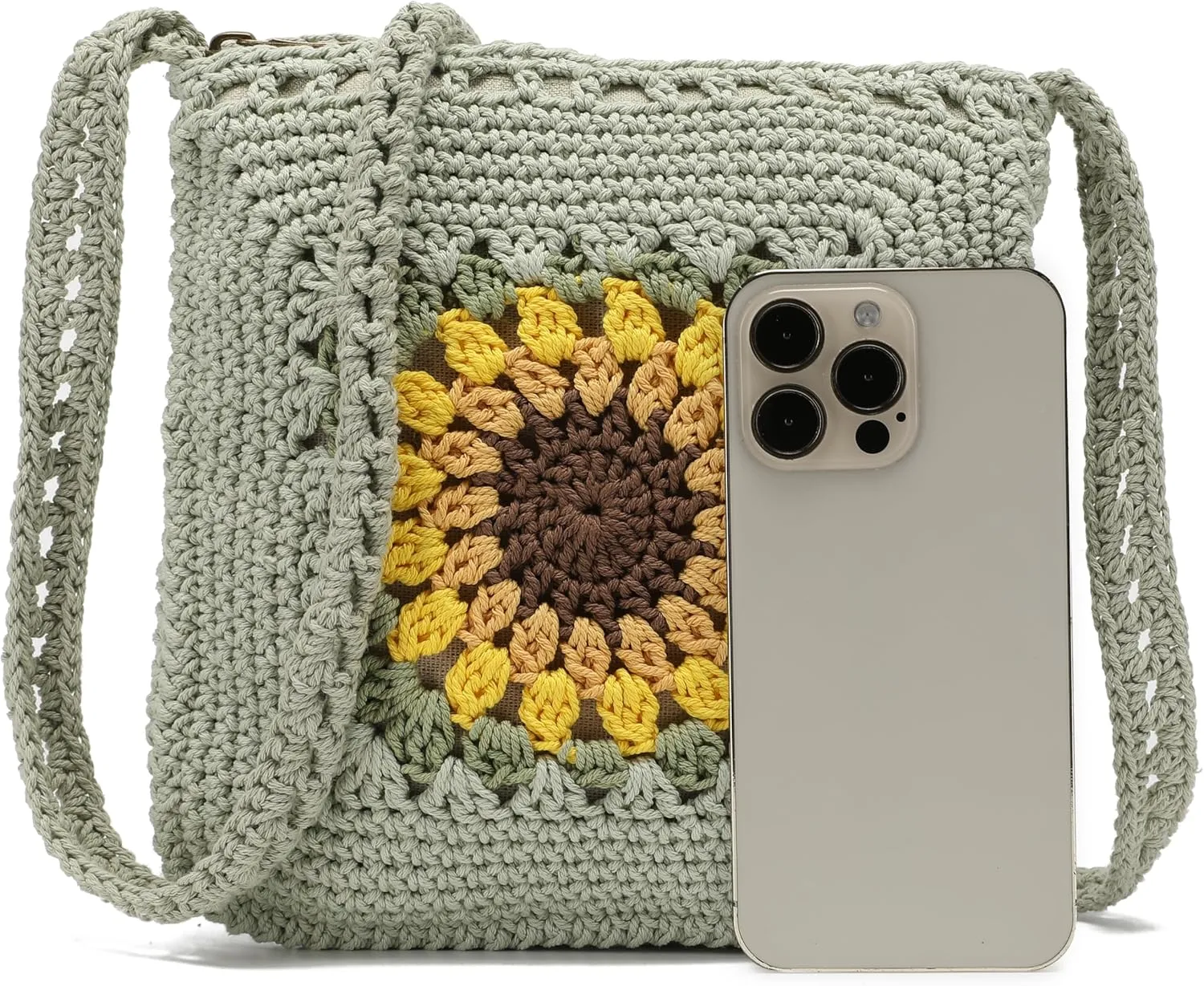 lola mae Crochet Shoulder Bag Knitted Crossbody Beach Purse Woven Cotton handbag