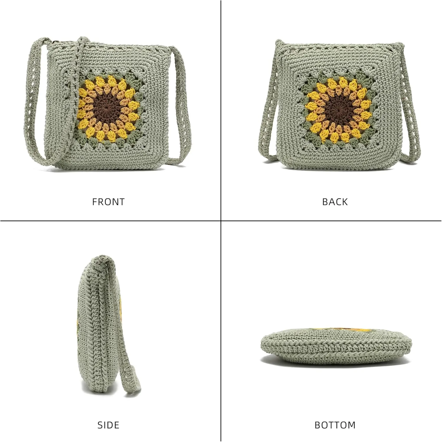 lola mae Crochet Shoulder Bag Knitted Crossbody Beach Purse Woven Cotton handbag