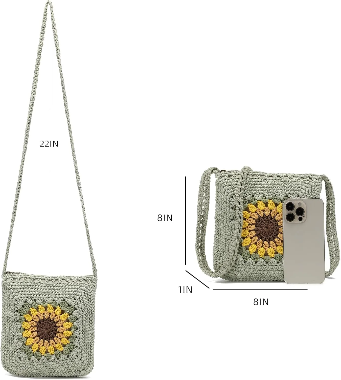 lola mae Crochet Shoulder Bag Knitted Crossbody Beach Purse Woven Cotton handbag