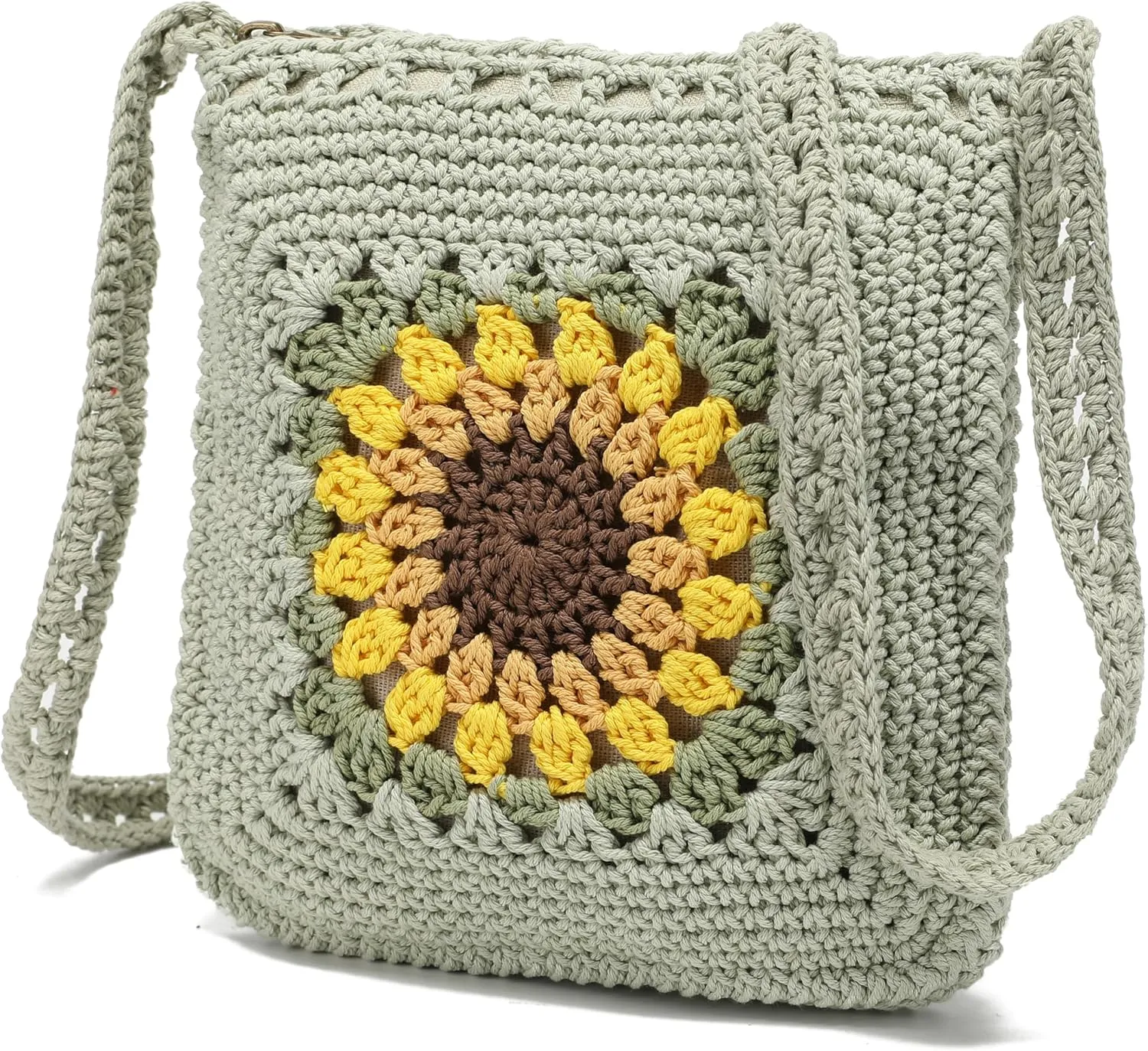 lola mae Crochet Shoulder Bag Knitted Crossbody Beach Purse Woven Cotton handbag