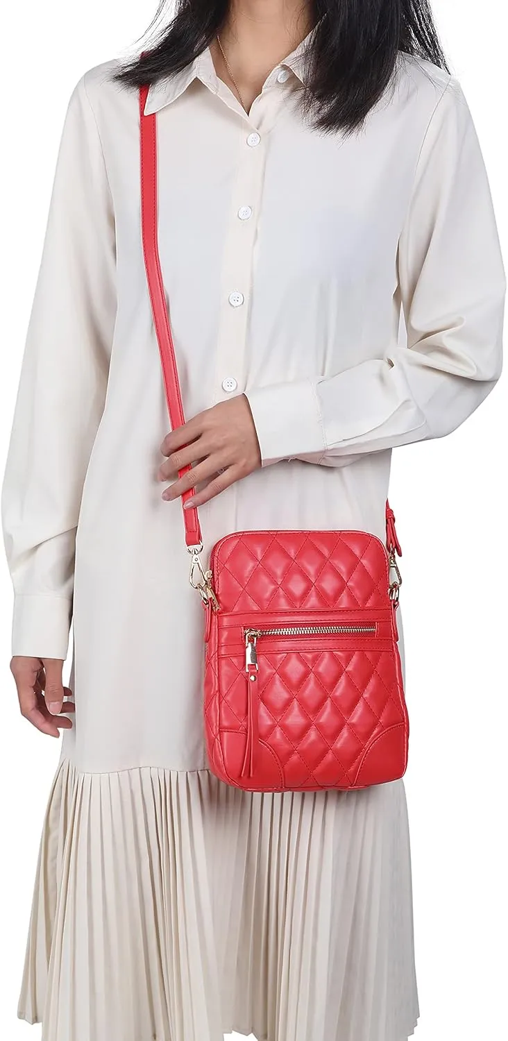 lola mae Small Quilted Crossbody Bag for Women Phone Pocket Shoulder Handbag Zipper Closure