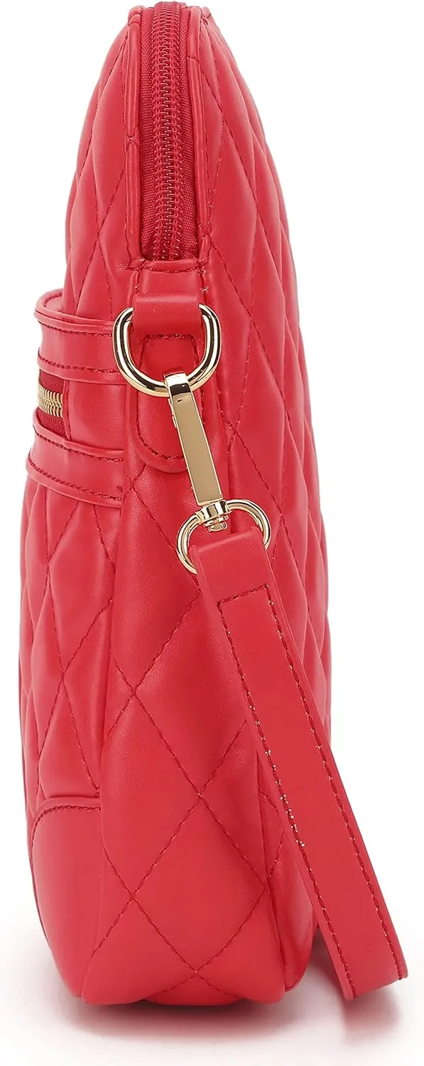 lola mae Small Quilted Crossbody Bag for Women Phone Pocket Shoulder Handbag Zipper Closure